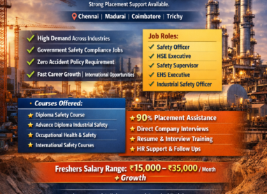 Industrial safety course training for construction oil and gas manufacturing sectors with placement support in Chennai Madurai Coimbatore and Trichy