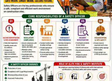 Safety Officer conducting construction site safety inspection and risk assessment.